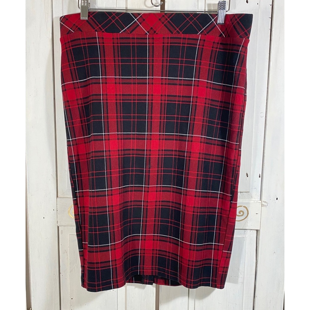 Torrid Red Black Plaid Pencil Skirt Women Plus Size 1 Stretch Punk Academia Work